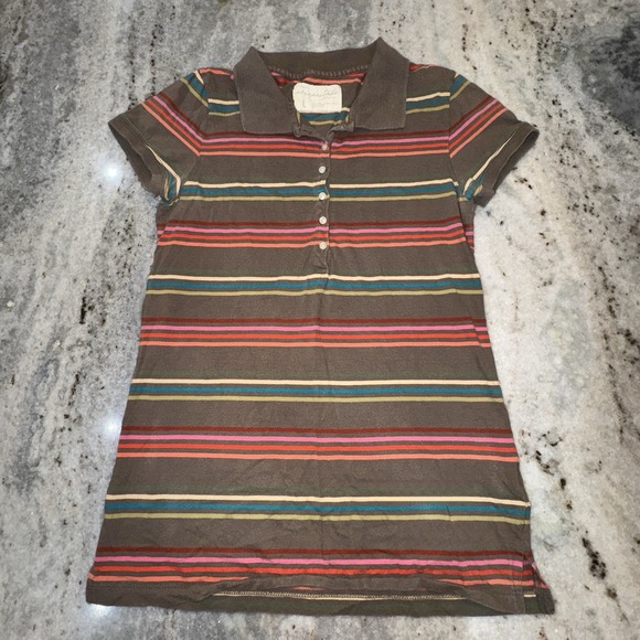 Aeropostale Tops - VTG Y2K Aeropostale Polo Shirt Brown Striped Preppy 2000s Size L Short Sleeve